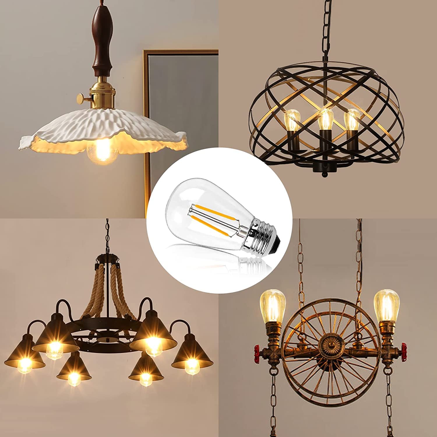BRIMAX 25 sztuk Żarówka Led 2200K Ciepła biel E27 2W Edison Żarówka 2W = 20 W 230 V S14 Lampa Led Przezroczyste szkło Wymiana żarówek do łańcuchów świetlnych Oświetlenie wewnętrzne i zewnętrzne
