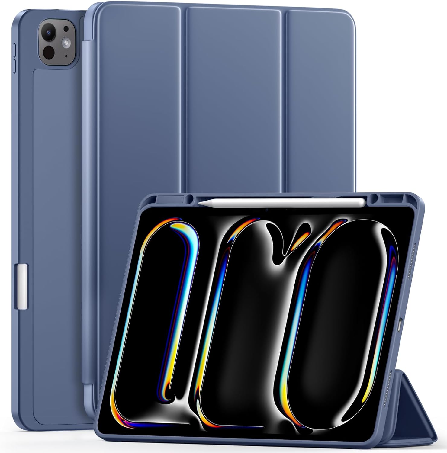 Vobafe Case for iPad Pro 13 Inch M5/M4 (2025/2024) with Pencil Holder, Trifold Stand, TPU Flexible iPad Pro 13 Back Cover Case, Fully Supports Pencil Pro and Pencil (USB‑C), Auto Sleep/Wake, Blue Grey