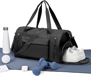 Lendolk Gym Bag for Women and Men with Shoe Compartment, Travel Duffel Bag with Wet Pocket, Weekend Overnight Sports Workout Bag, Carry On Bag（Black）