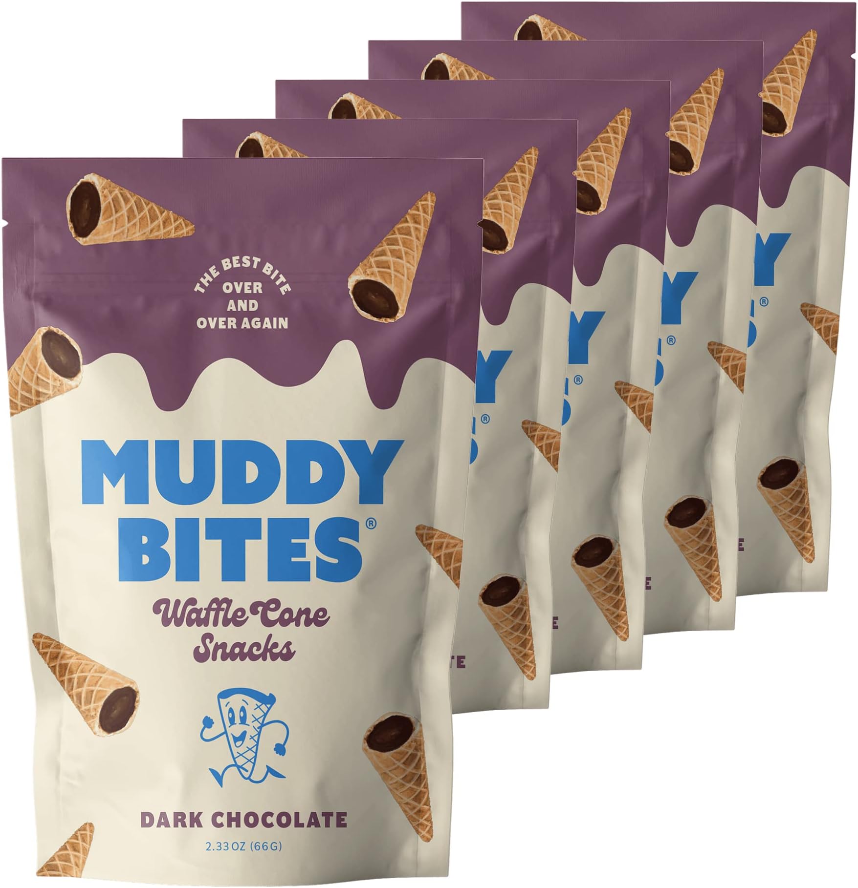 Waffle Cone Snacks Bite Sized Chocolate Filled Waffle Cones for Snack or Dessert, Ice Cream Topping, made with Pure Cane Sugar, Kosher (2.33 oz (Pack of 5), Dark-Chocolate)