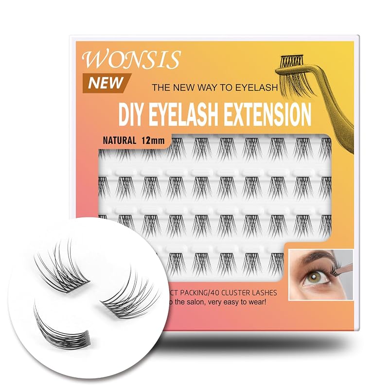 Cílios postiços individuais em tufos WONSIS Natural-12mm, reutilizáveis, 46 unidades