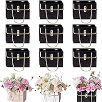 Vista 14 de Caja de regalo de papel de flores, bolsas de ramo de flores con caja de regalo de cadena de metal, cajas de flores para arreglos, cajas de flores