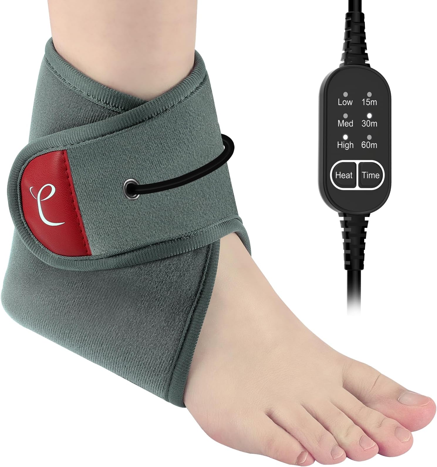 USB Wearable Heating Pad for Ankle and Feet With 3 Heat and Time Settings, Electric Heated Wrap for Achilles Tendonitis, Sprained Ankle, Heel Pain Relief, Plantar Fasciitis
