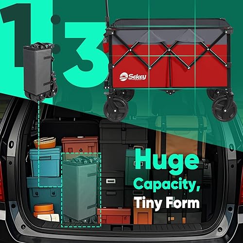 Miniatura 34 de Carro plegable con ruedas de playa todo terreno, carros plegables resistentes con portavasos, carritos utilitarios para camping, jardín, al aire