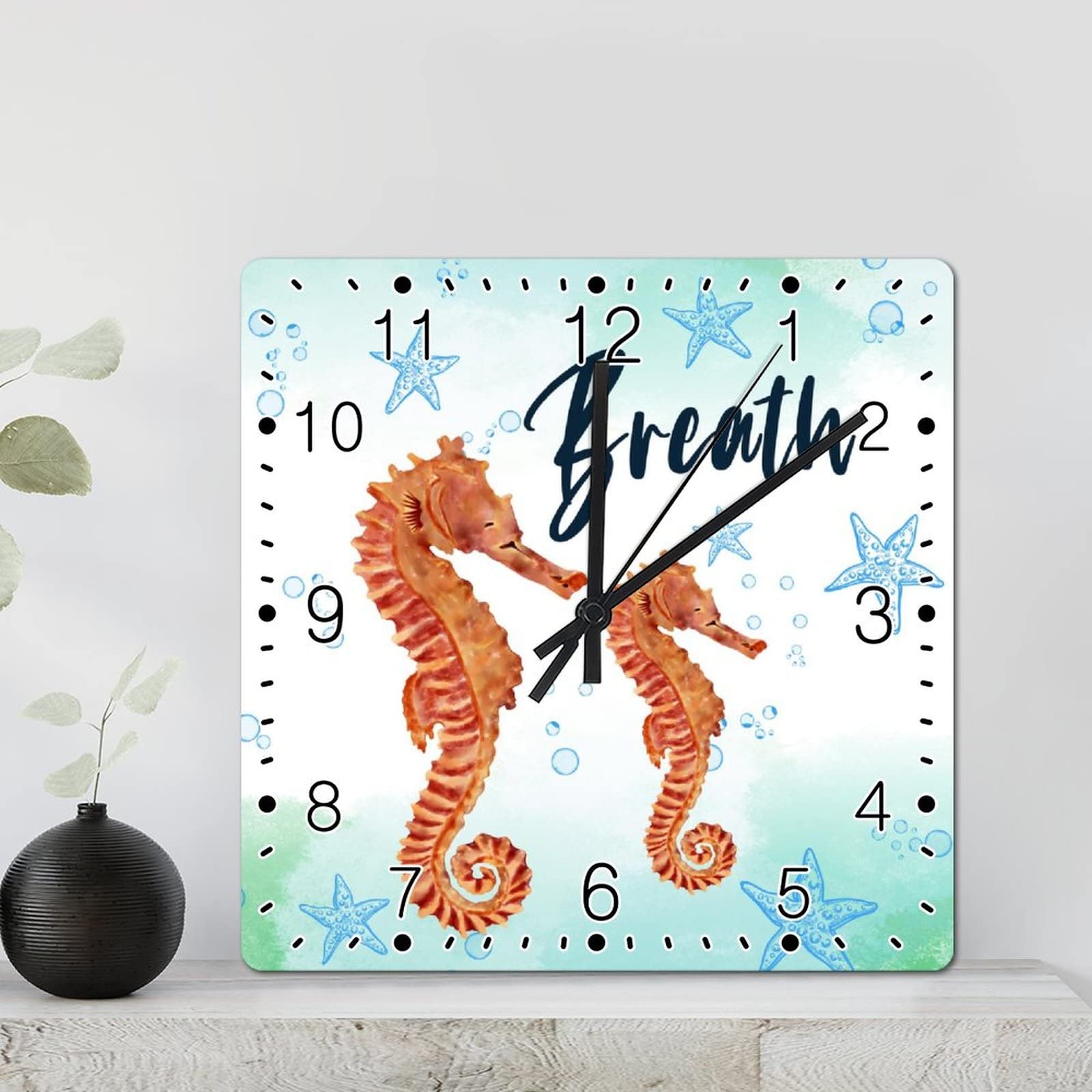 Horloge murale hippocampe bois rustique 30,5 cm à piles pour école