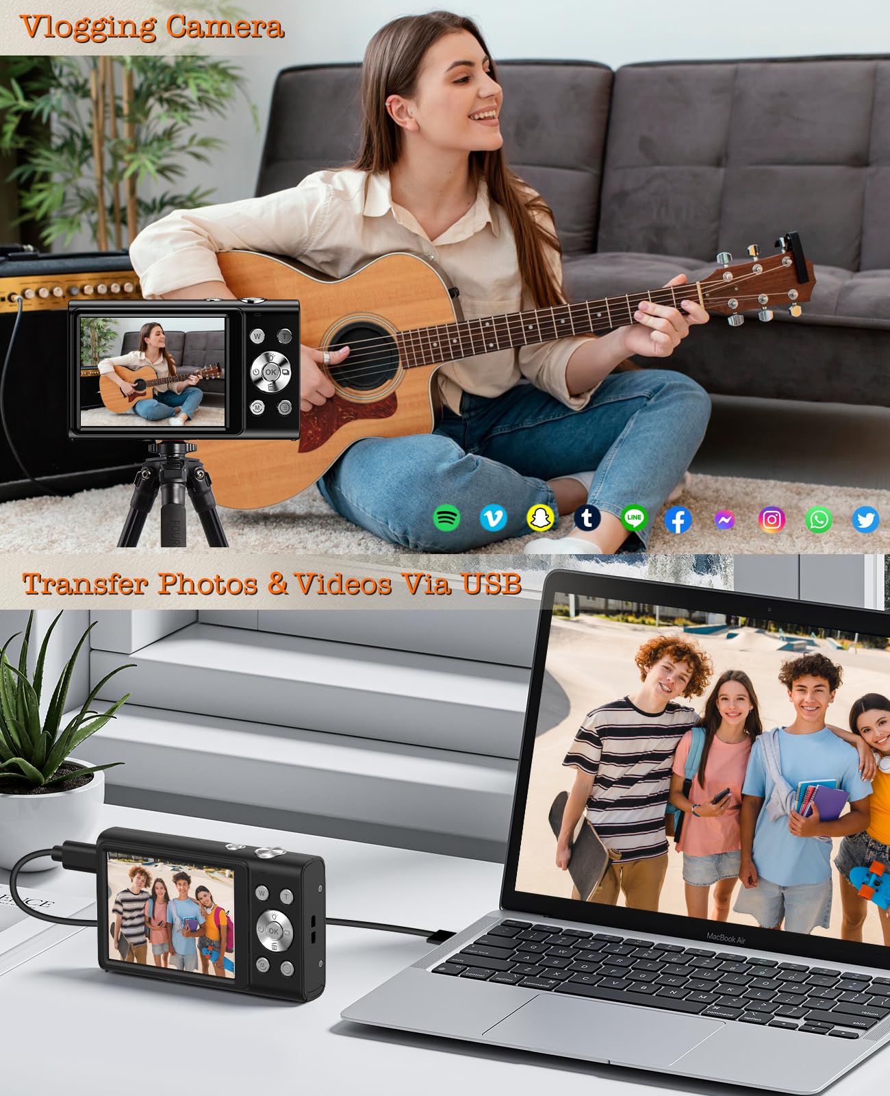 Cámara digital, cámara de vlogging 4K para cámaras de enfoque automático de YouTube para fotografía con zoom digital de 16X, cámara digital compacta de 48 MP para adolescentes y adultos con tarjeta SD