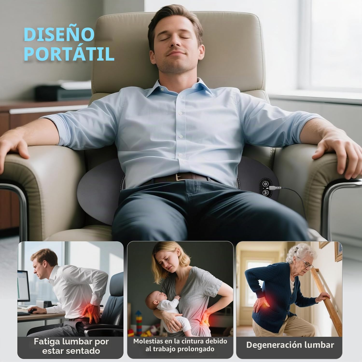 Masajeador de espalda Triple Fusion, Theraback 3 en 1, terapia de espalda, masajeador de espalda 3 en 1, para aliviar el dolor, con levantamiento de tracción, vibración y calor (negro)