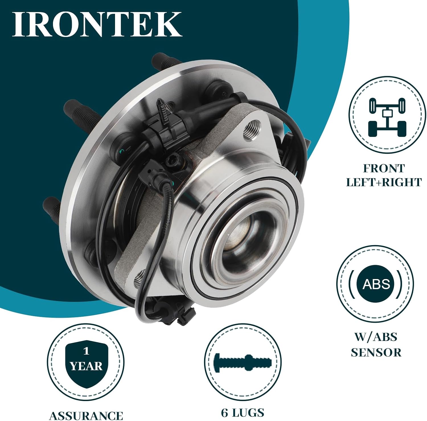 IRONTEK 515054 2WD Front Wheel Bearing and Hub Assembly 6 Lugs W/ABS Compatible for Chevy Silverado 1500 99-06, for GMC Sierra 1500 03-13/Yukon 00-06, for Cadillac Escalade 02-06; 1PCS