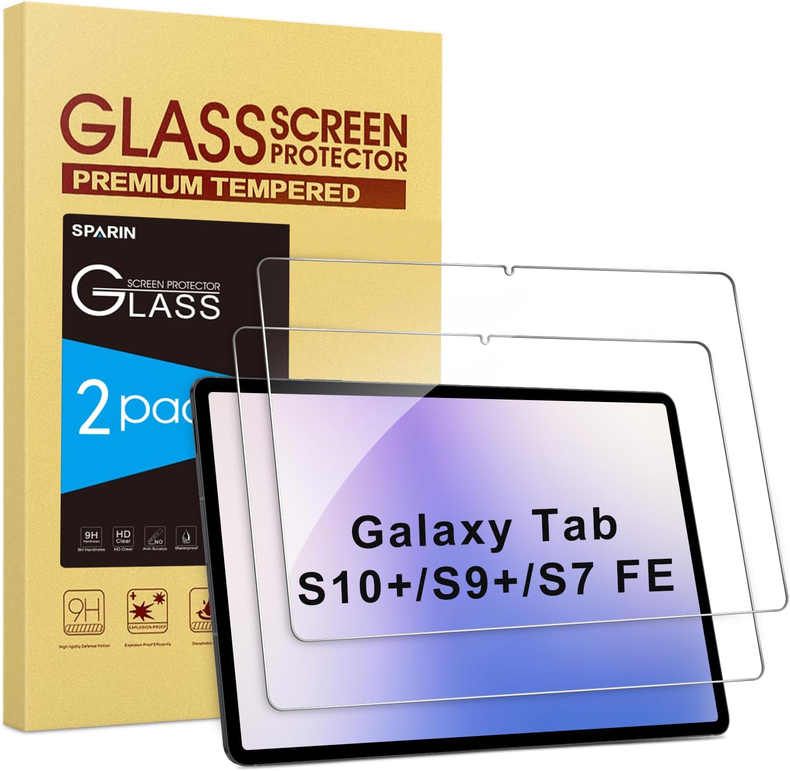 SPARIN Screen Protector for Samsung Galaxy Tab S10 Plus/S9 Plus/S7 FE 12.4" | 2 Pack 9H Tempered Glass Film for Tablet S10+ 2024/S8+/S7+, Anti Scratch, S Pen Compatible, Case Friendly, HD Clear