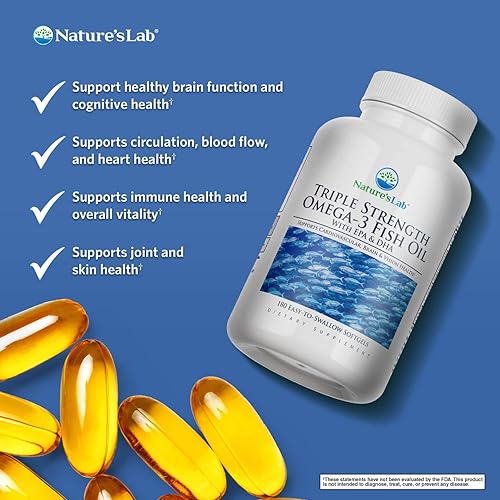 Miniatura 2 de Nature's Lab Aceite de pescado omega-3 de triple fuerza con EPA y DHA - Apoya la función cerebral saludable, la salud cognitiva y la circulación -