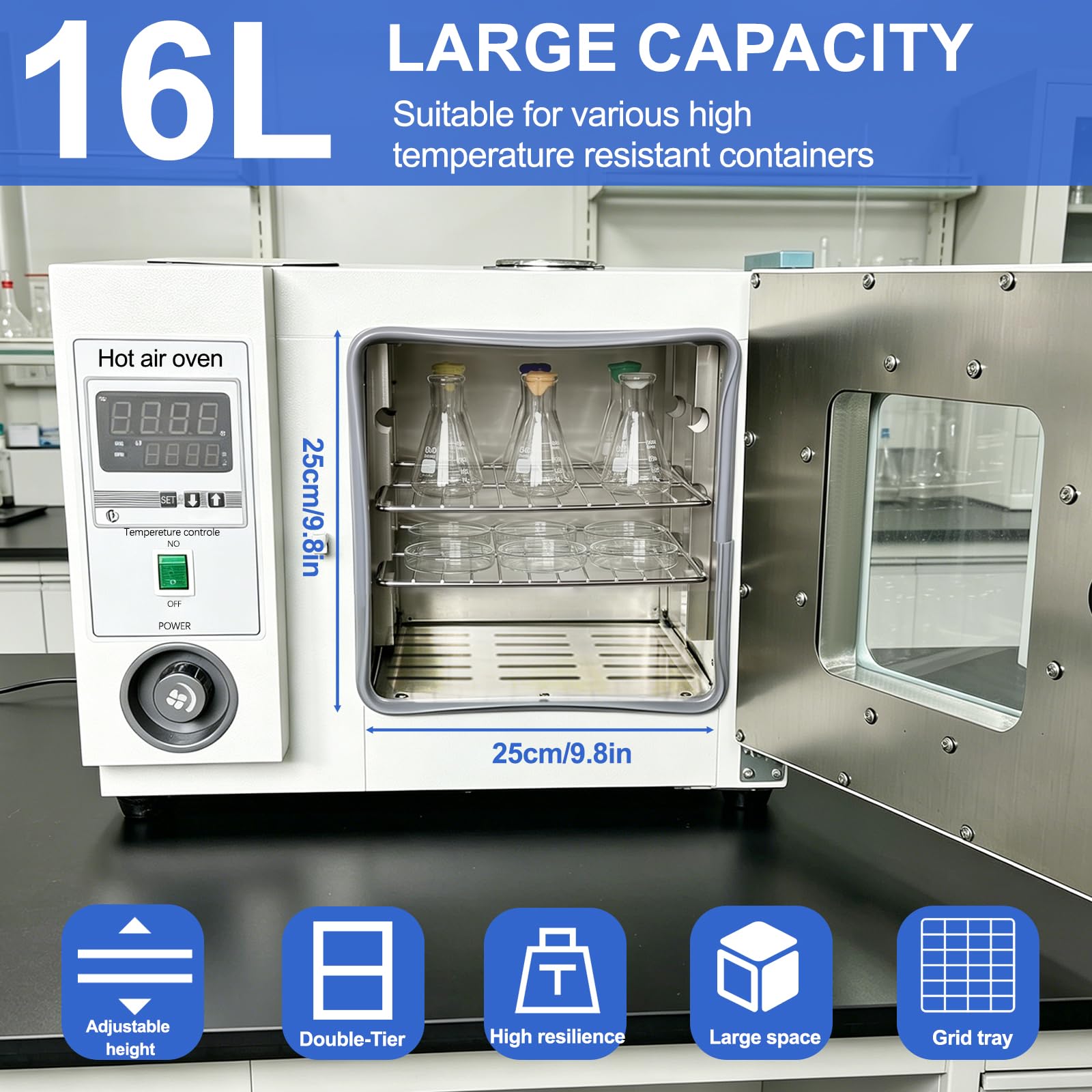 Horno digital de laboratorio de 15 L, acero inoxidable de alta precisión, secado e incubación de temperatura constante para uso industrial