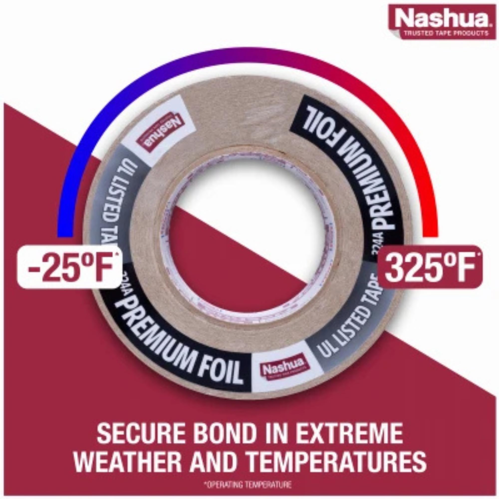 Nashua 324A Cinta de aluminio Premium para clima frío [UL 181 A y B en la lista/Linea: 2-1/2 in. x 60 yds. (Plata)