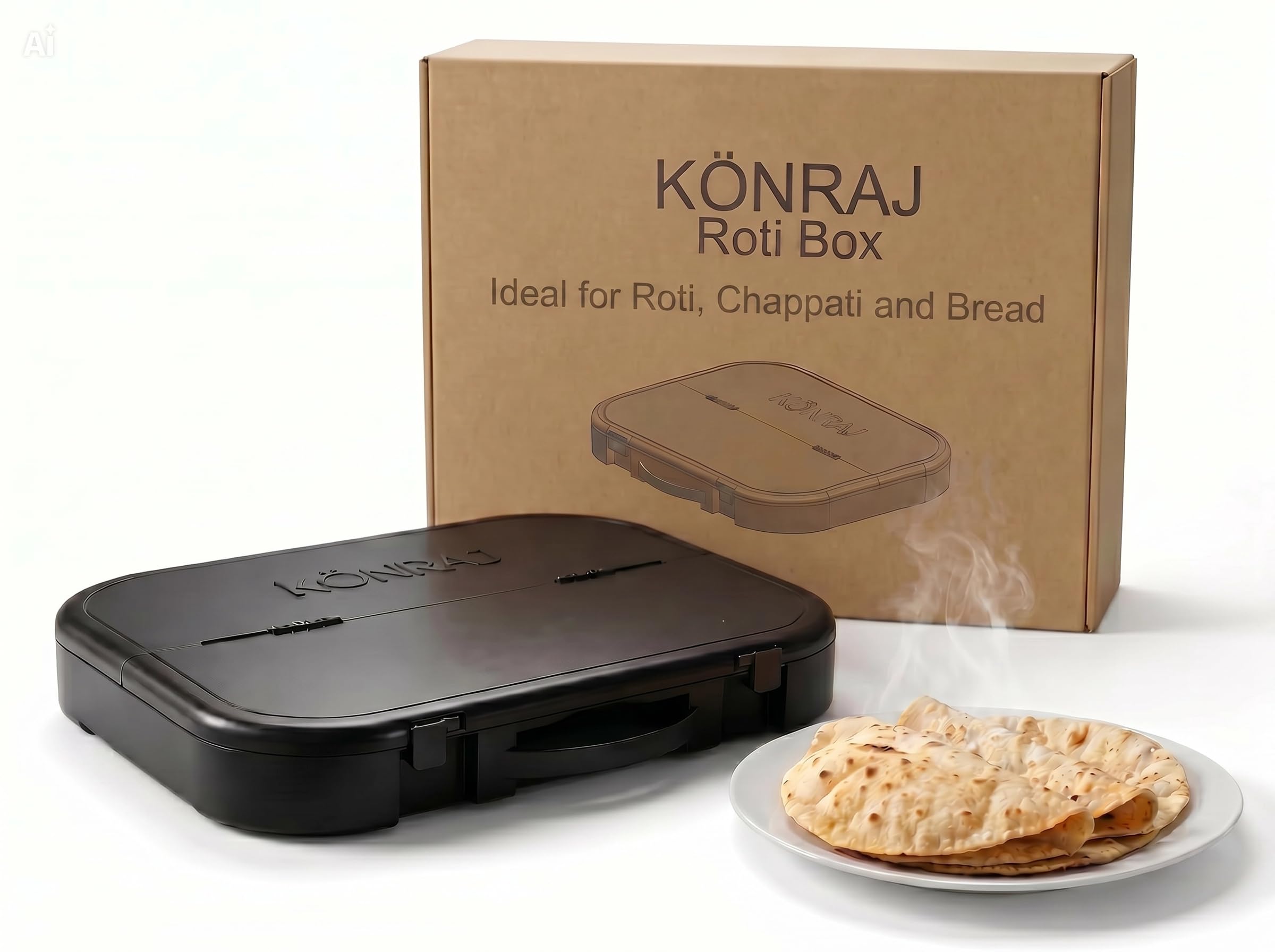 Roti-Box von KOENRAJ Kitchen für die Zubereitung von Chapati, Paratha, Puri & Pizza (rutschfest, antimikrobiell, hitzebeständig, luftdicht) – (55 cm x 43 cm x 6 cm), Schwarz