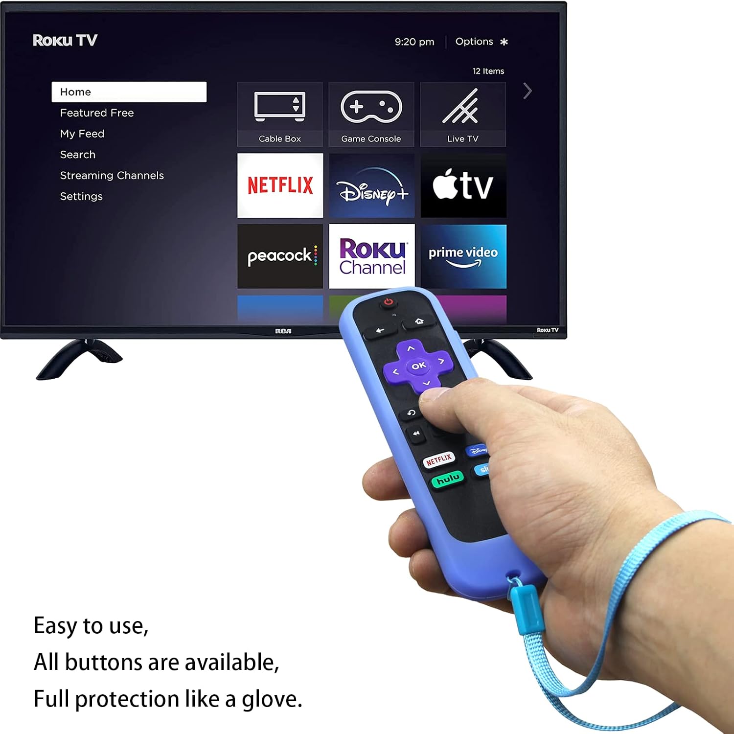 PINOWU [2 Pack Universal Remote Cover (Glow in the dark) Compatible with TCL Roku/Hisense Roku TV remote/Roku Express 4K+ /Roku Streaming Stick 4K / Roku 2 3 4 Remote w/Lanyard (Green and Blue)