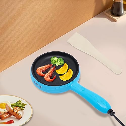 Miniatura 8 de Mini sartén eléctrica moderna, sartén portátil antiadherente de acero inoxidable de 450 W con espátula de madera, mini sartén de 110 V para cocinar,