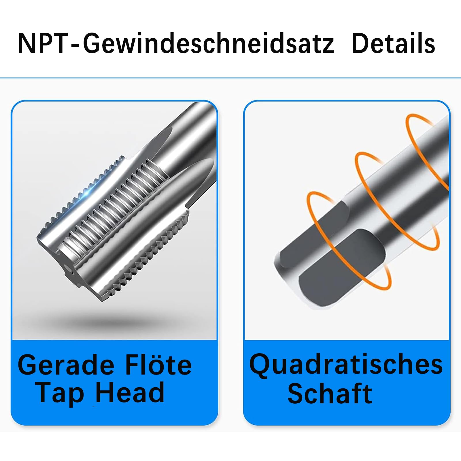 5 teiliges NPT-Rohrgewindebohrer-Set, NPT-Gewindebohrer-Set für PVC-Rohre,1/8", 1/4", 3/8", 1/2" und 3/4" Gewindeformer aus Kohlenstoffstahl,Stahlbohrer Zum Reinigen von Beschädigten