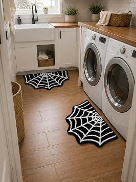 Meetory 2 Pcs 3120" Spider Web Bath Mat, 3120" | Machine Washable, Non-Slip, Halloween Theme, 31x20 Inches