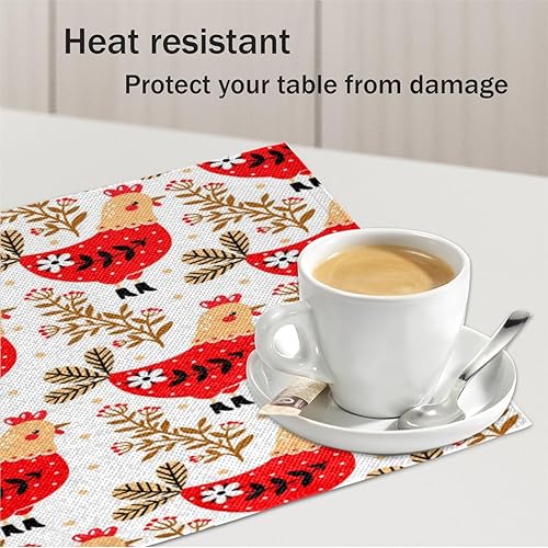 Miniatura 5 de Juego de 4 manteles individuales florales de gallinas de granja, lavables, impermeables, para decoración de mesa de comedor, 18 x 12 pulgadas