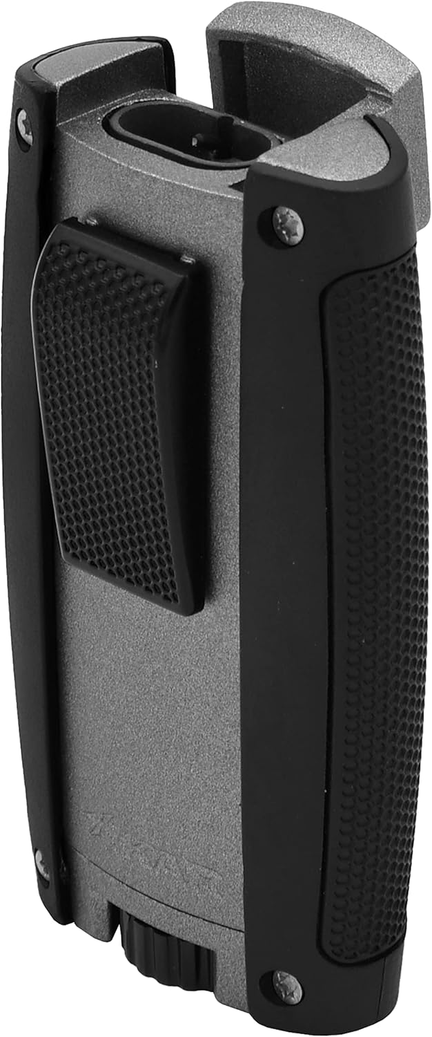 Xikar Turismo Double Jet Flame Cigar Lighter, Attractive Gift Box, Pocket-Friendly, Protective Flip-Lid, Over-Sized Fuel Tank, Matte Gray