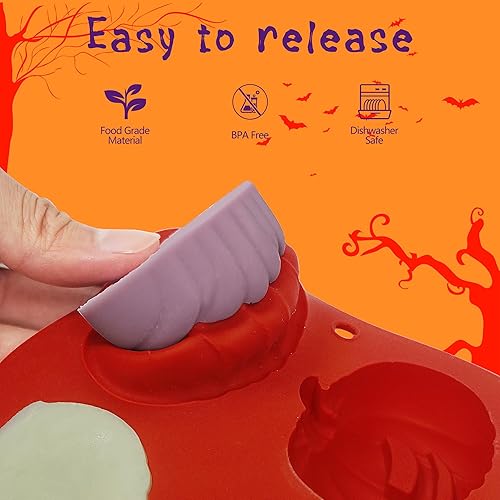 Miniatura 6 de 2 moldes de silicona para calabaza de Halloween para caramelos de chocolate, moldes de calabaza de Halloween 3D de silicona para gomitas de caramelo