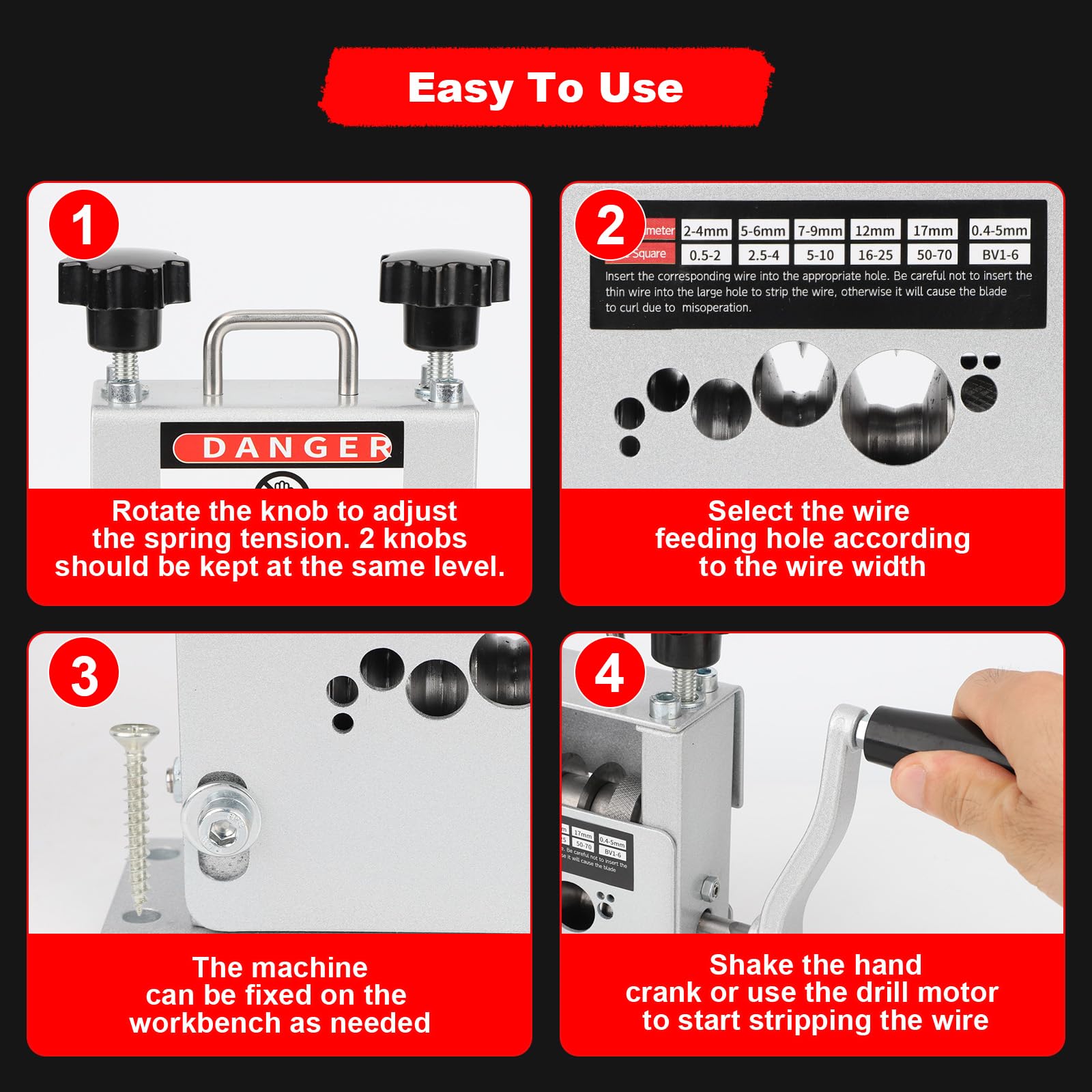 Qivine Kabelschälmaschine mit 9 Löcher für 2-17mm Kabel & Netzwerkkabel