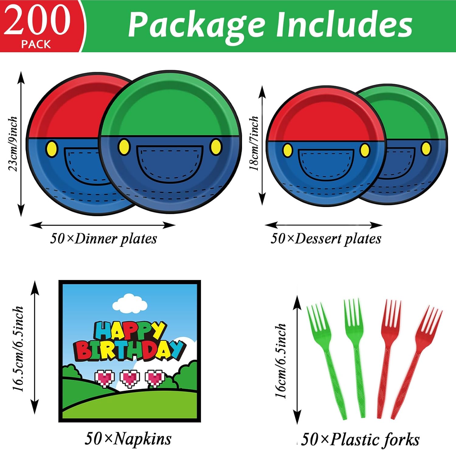 200pcs Super Brother Birthday Party Supplies Super Brother Plates Disposable Paper Tableware Super Bro Plates Napkins with Fork Super Bro Decoration Super Video Games Tableware for Kids Baby Shower - Image 2