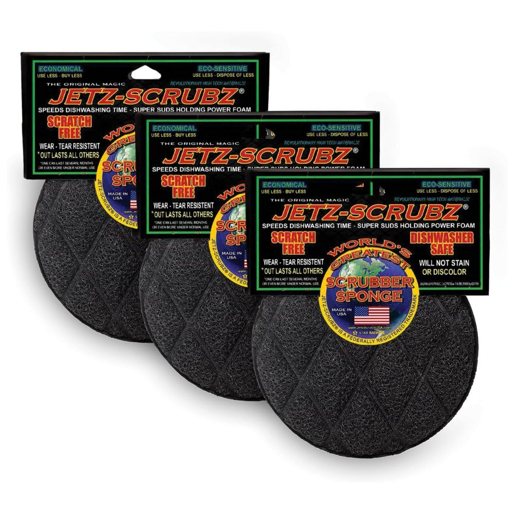 Jetz-Scrubz Spugnette Rotonde Anti-graffio, 3 Pezzi - Pulizia Multiuso Per Pentole E Superfici