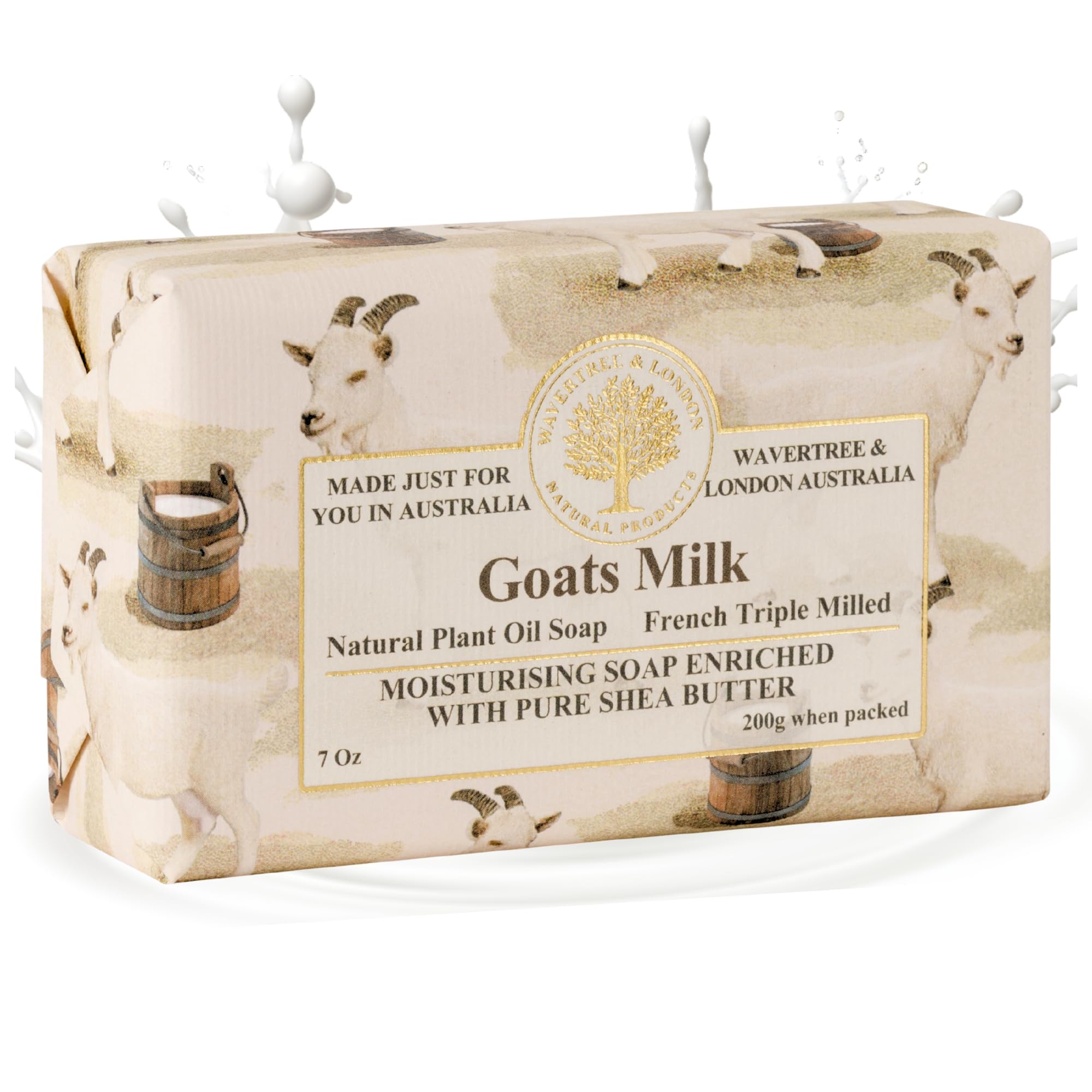 Wavertree & London Goat Milk Scented Natural Soap Bar, 7oz Moisturizing French Triple Milled Soap Bar for Women & Men Enriched with Organic Shea