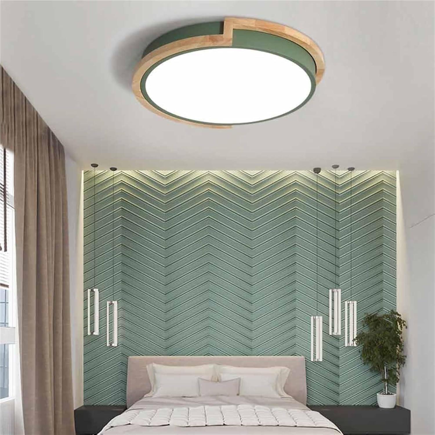 Nordic LED Circular Ceiling Light, 3000-6000K Wooden Close-to-Ceiling Fixture, Easy to Install, for Living Room, Bedroom, Office(White,60cm)