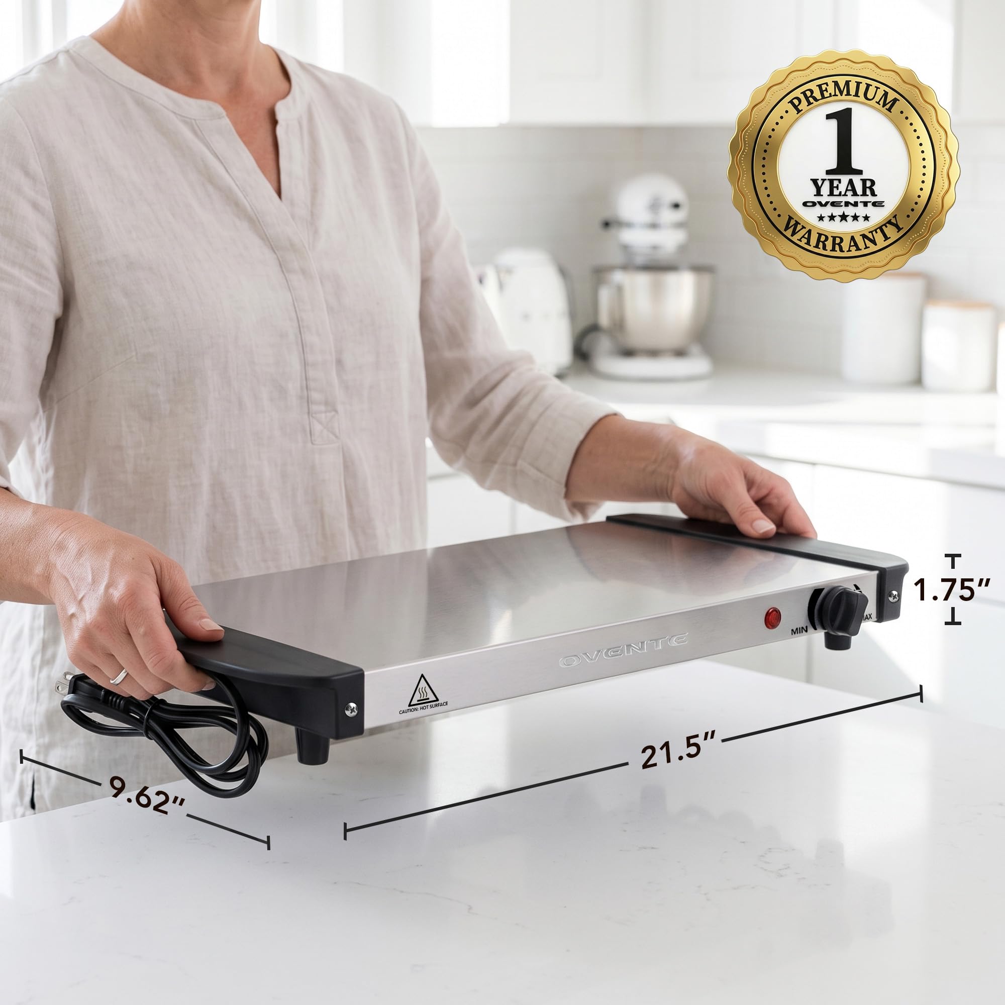 OVENTE Electric Warming Tray, Adjustable from 90°F to 284°F, Silver FW170S — Amazon image 5