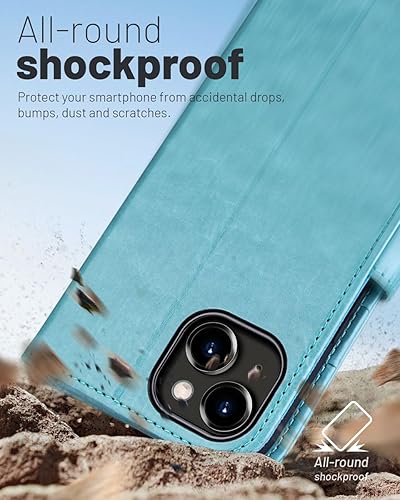 Miniatura 34 de OCASE Funda de piel sintética compatible con iPhone 15, con tarjetero y función atril con bloqueo RFID [carcasa interior de TPU a prueba de golpes]