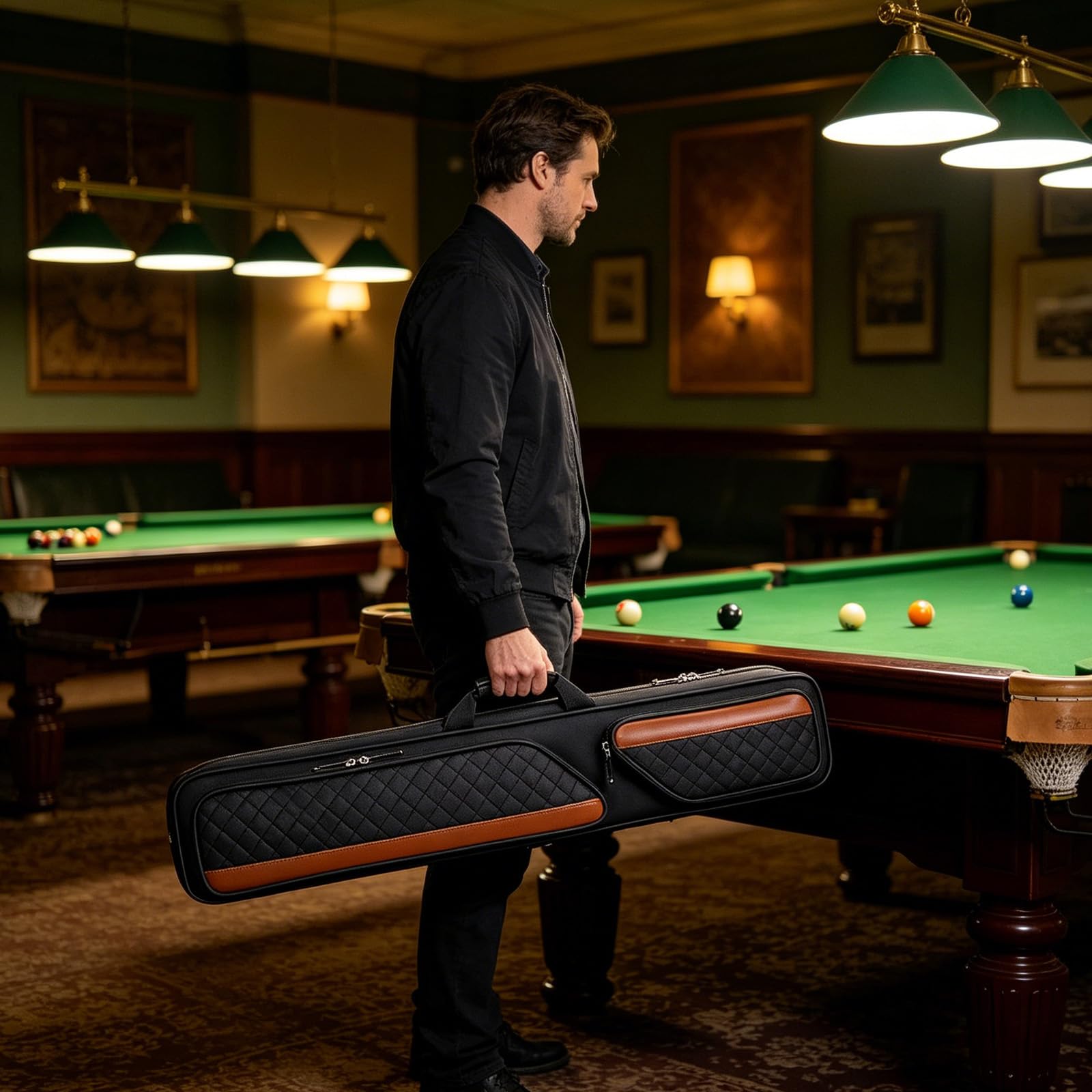 3x4 Billard Queue Tasche Billiard Cue Bag with Handle and Removable Shoulder Strap billard zubehör for up to Bottom and Shafts Queue Tasche 900D Wasserdichte Pool Cue Case Abrieb-und Kratzfest