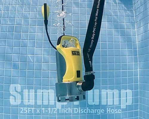 Miniatura 2 de Bomba de sumidero de 1.5 HP Bomba de agua sumergible con manguera de retrolavado de 25 pies x 1-12 pulgadas, bomba de acero inoxidable de hasta 5500