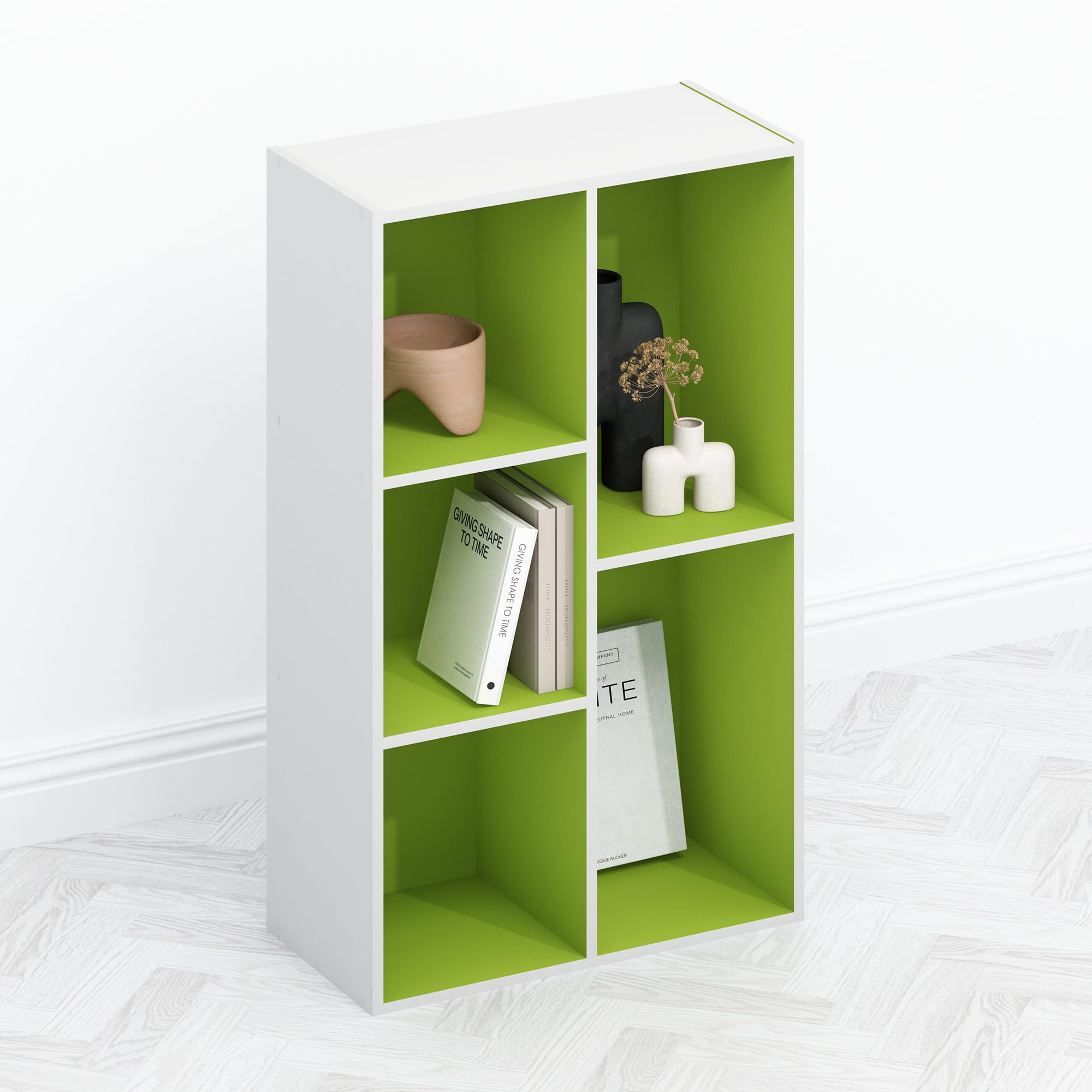 Furinno TOMI TV Stand, 5-Cube Entertainment Center with Open Shelf, Reversible TV Console, for Living Room, Bedroom, Home Office, Green