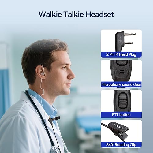 Miniatura 6 de Retevis RB28 Walkie Talkies con auricular, Walkie Talkies USB-C recargable, pantalla LCD grande, 1500 mAh, clima NOAA, Walkie Talkie de negocios