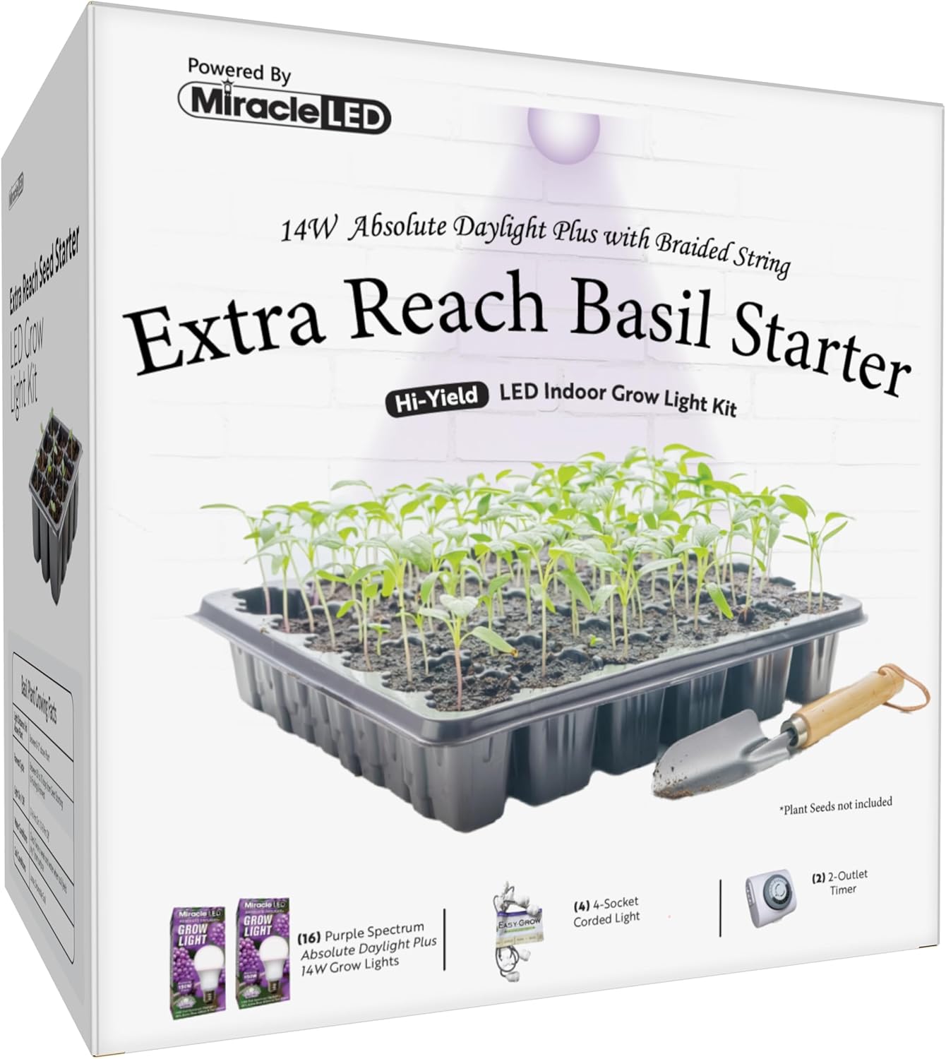 Miracle LED Absolute Daylight Plus Purple Spectrum, Extra Reach Basil Seed Starter Grow Light Kit (Braided 4-Socket)