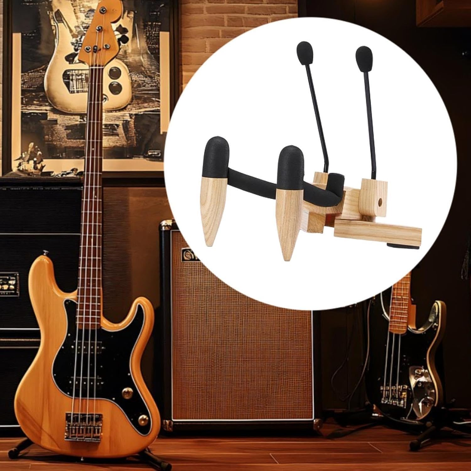 Wmqbjta 楽器用フロアスタンド、ウクレレとギターに適した木製ホルダー, 明るい茶色, 15&times;18&times;11.5cm