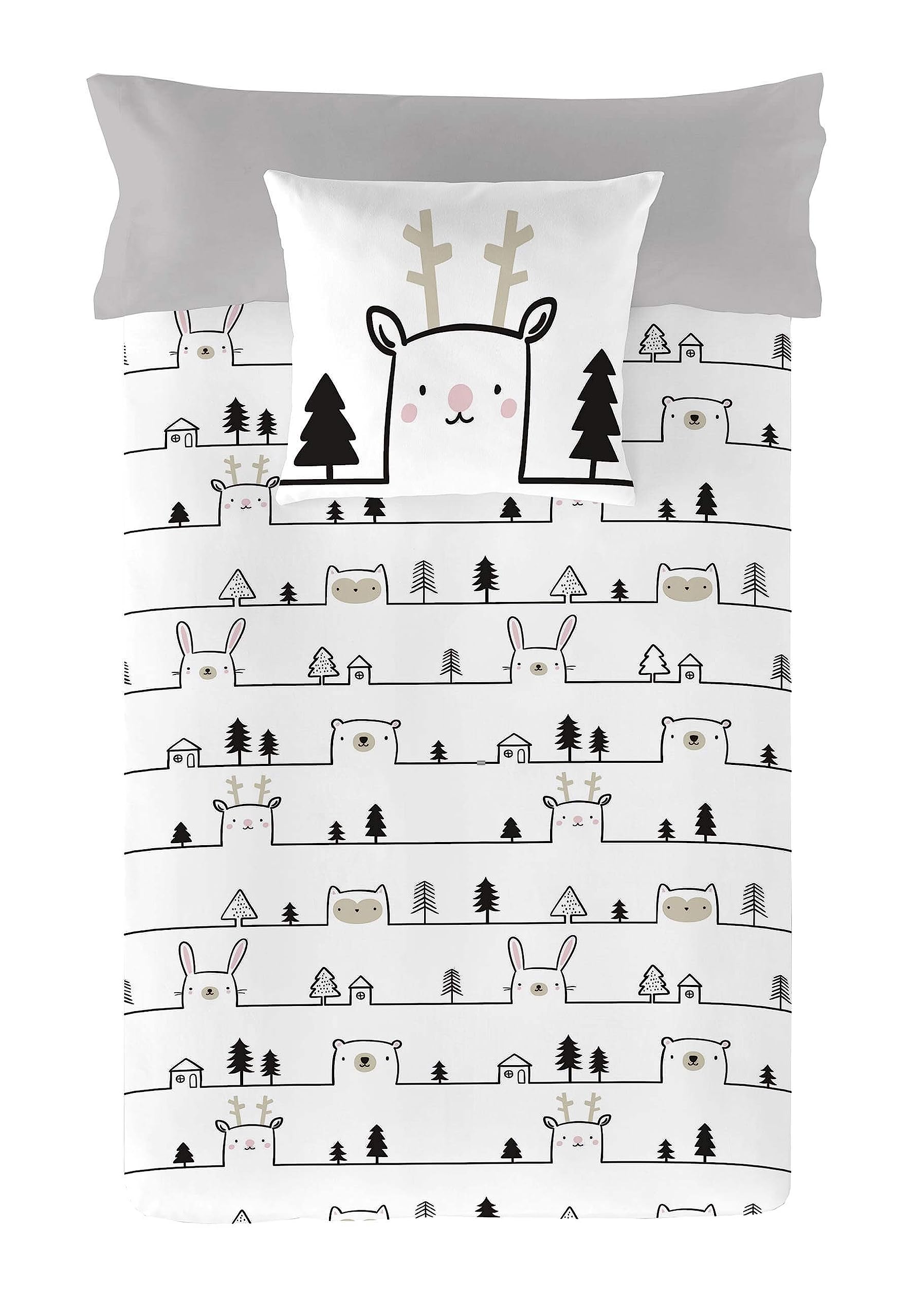 Icehome Funda Nordica Cama 90, 100% Algodón, Juego de Funda para edredon 150x220 cm + 1 Funda de Almohada 45x110, House Animal