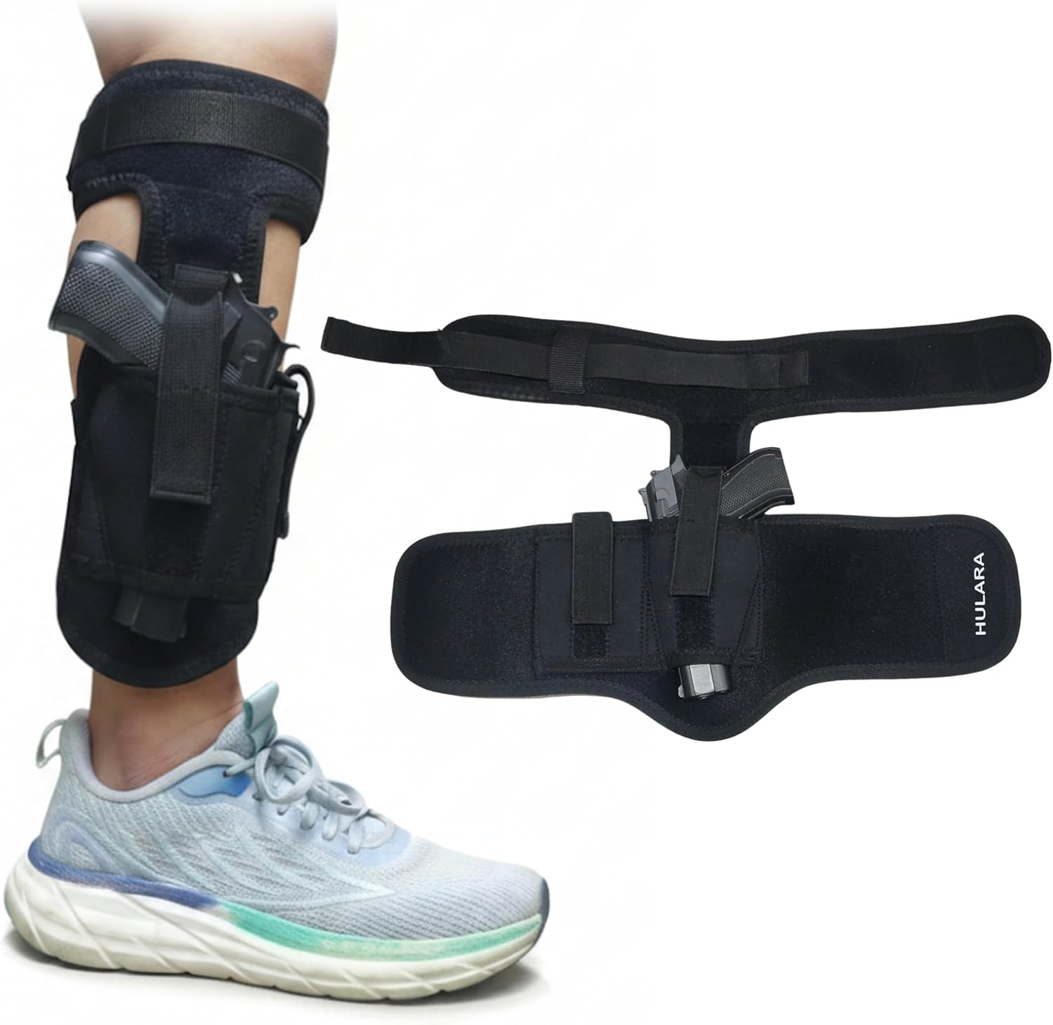 Hulara Ankle Holster for Deep Concealment Inside Boot Holster Fits Glock 43 26 19, Ruger LCP, SIG P365,P238, Springfield, Shield 9mm, Bodyguard 380 & Similar Models with Magazine Pouch
