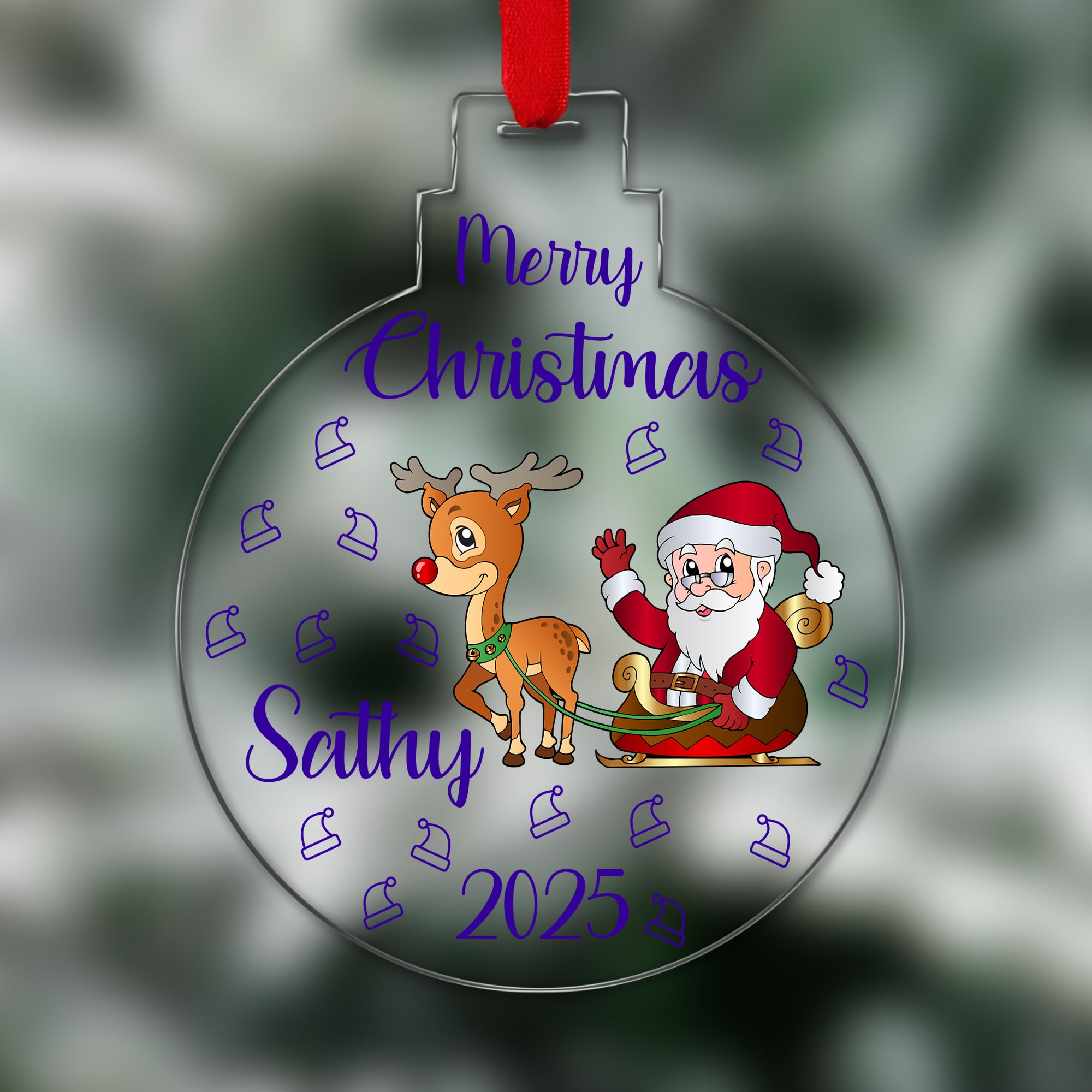 Kreatesquare Design 10 Personalised Christmas Tree Decorations Baubles With Cute Santa & Name | Xmas Tree Decoration Hanging Ornaments Personalised Bauble For Xmas Decorations