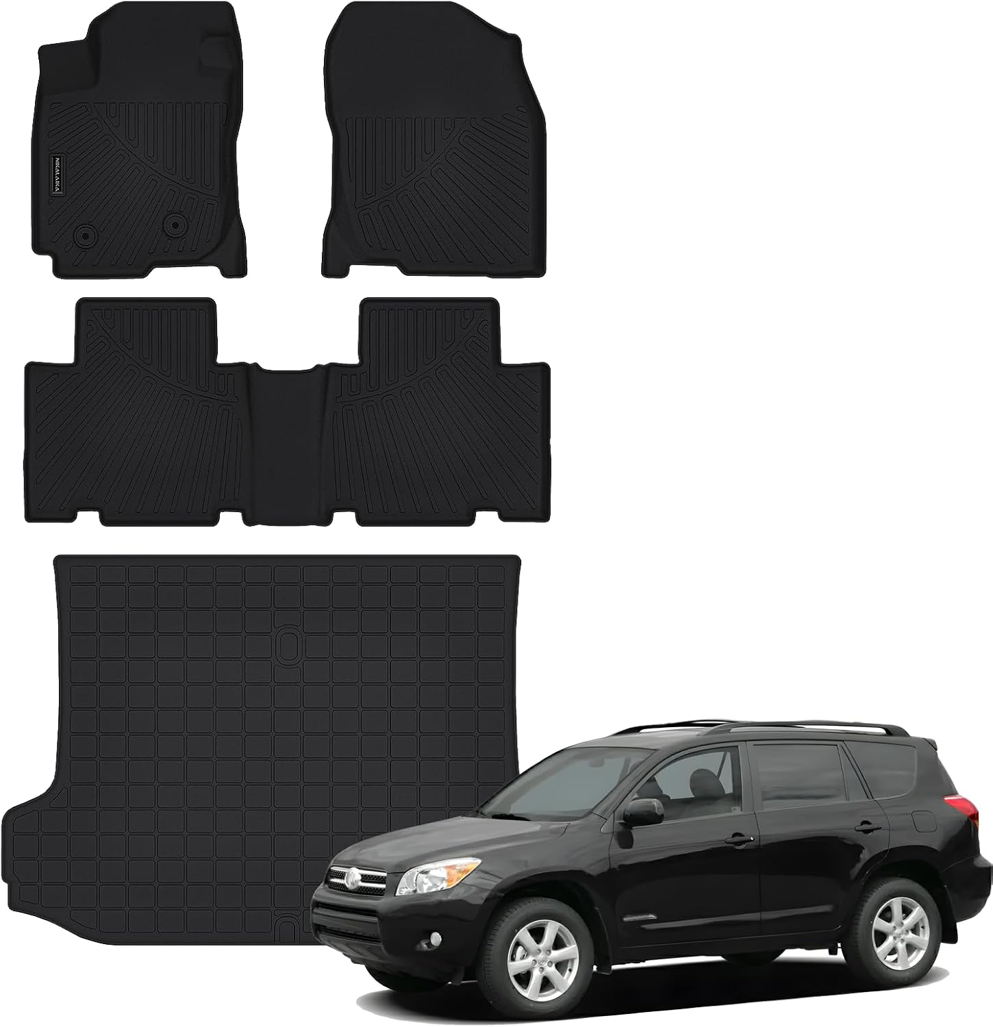 Floor Mats & Trunk Mat for 2006-2012 Toyota RAV4 All Weather Protection TPE Rubber Full Set Automotive Floor Liners & Cargo Liner 2011 Toyota RAV4 Accessories, Odorless Anti-Slip, Black
