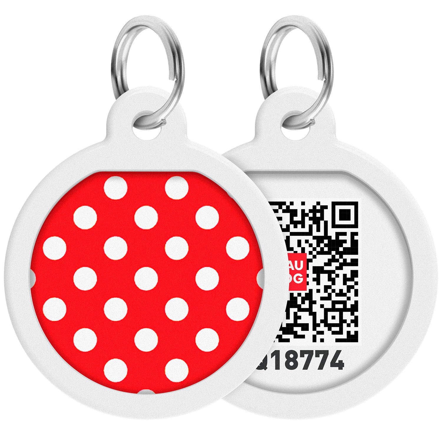WAUDOG Pet ID Tag for Dog Cat with QR Passport Global Search System of Lost Pets - Digital ID Dog Tag - Polka dots