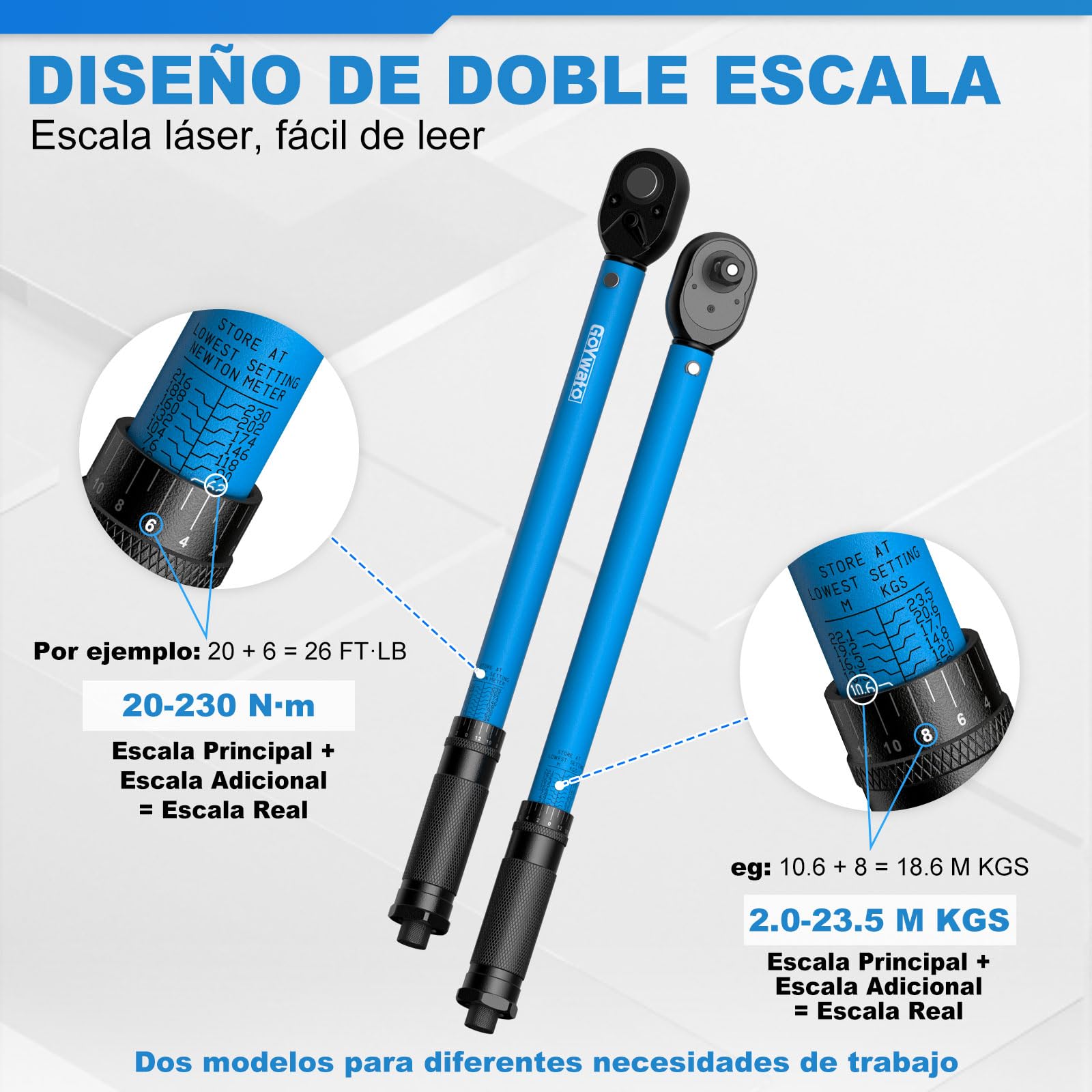 3-Piezas Llaves Dinamométricas, 1/4" 3/8" 1/2" Llave Dinamométrica | Juego de Llave Dinamometrica con 3-230 N·m, ±3% Precisión, 72 Dientes, Doble Escala, para Coche Bicicleta Moto Camione Tuerca