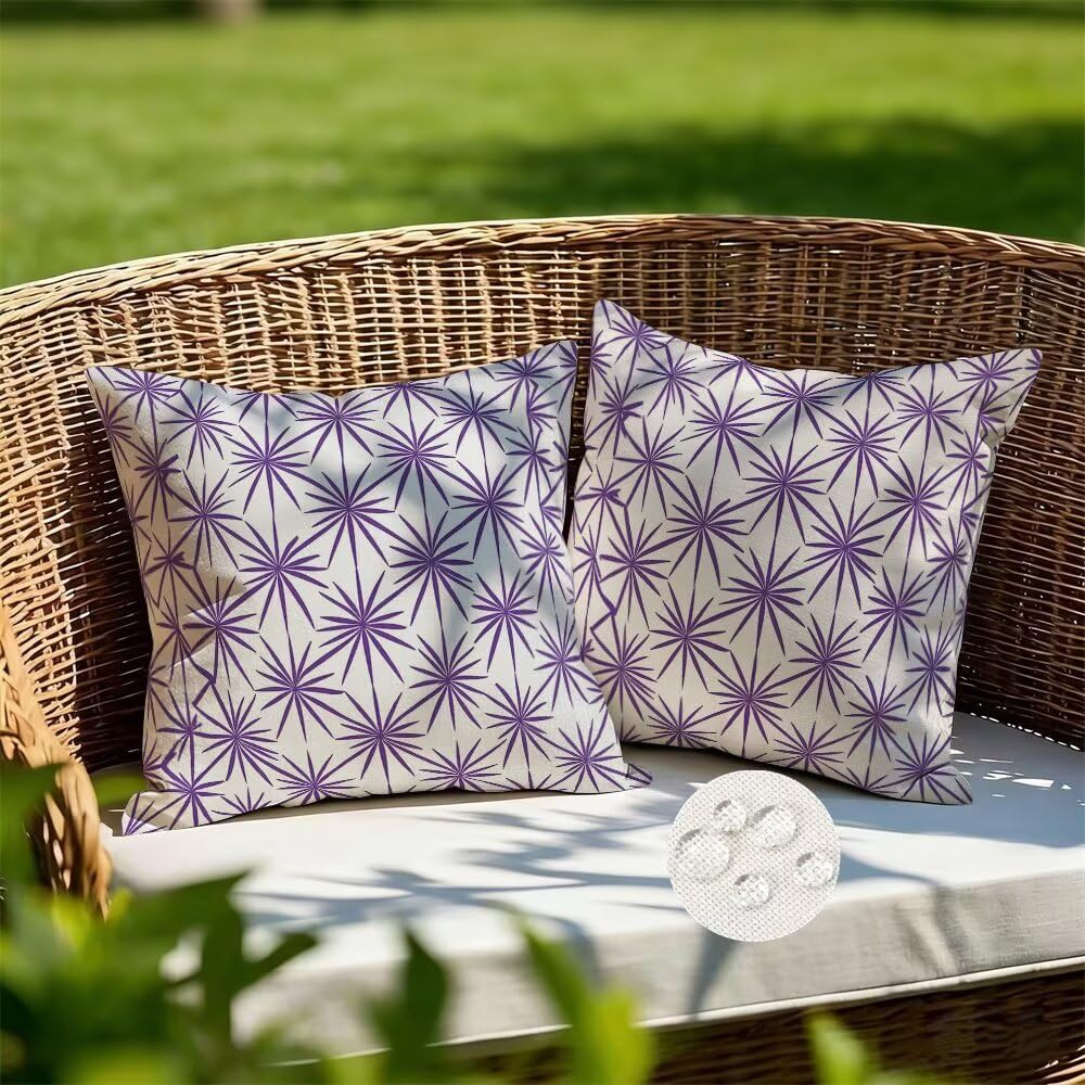 Outdoor Cushions Waterproof Purple Cushion Covers 35cm x 35cm Set of 2 Nordic Garden Cushions Modern Cushion Cover Decorative Pillows Linen Throw Pillow Case for Couch Sofa Garden Furniture (IU203)