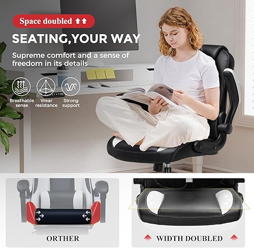 Miniatura 4 de GTRACING Silla ergonómica para juegos de oficina para adultos, con soporte lumbar, brazos abatibles, altura ajustable, ruedas giratorias de piel