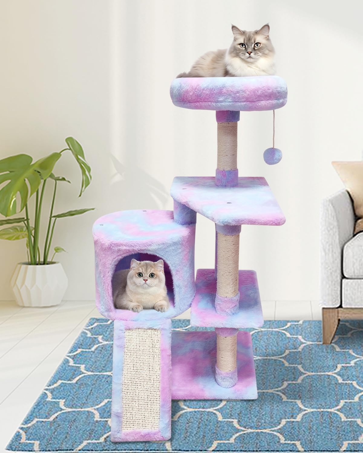MIAO PAW Cute Cat Tree Tower for Indoor Cats Condo with Sisal Scratching Posts Jump Platform Cat Furniture Activity Center Play House Bed Rainbow