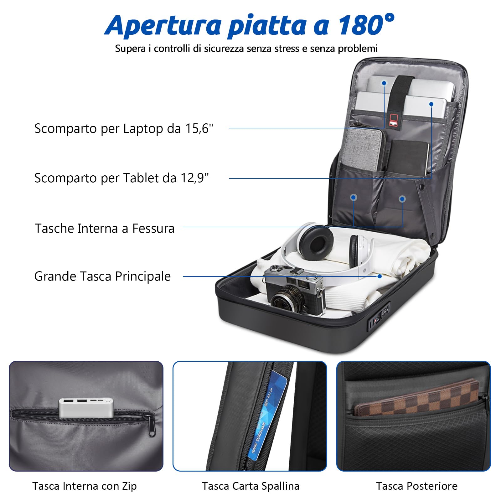 VARLIVOO Zaino Uomo Porta PC 15,6 Pollici, Zaino Antifurto con Porta USB, Impermeabile, Zaini per PC Portatili da Lavoro, Viaggio e Università, Nero B, Standard