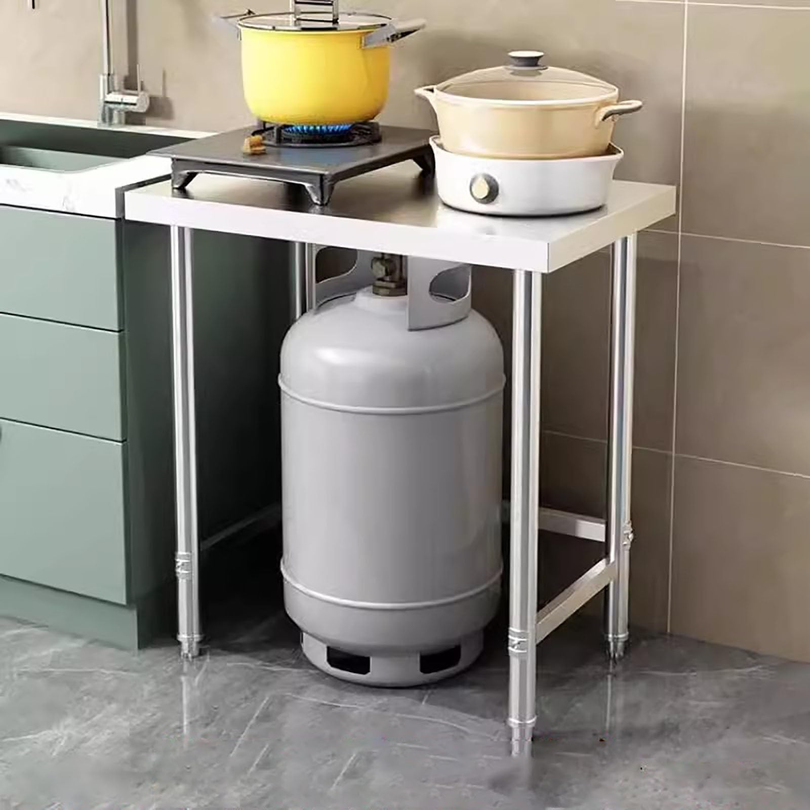 Mesa de preparación de Alimentos,Mesa de Trabajo de Acero Inoxidable,Tabla de Cocina Profesional,Atrevido y Engrosado, Resistente a la Carga,para despensas, restaurantes, cocinas.