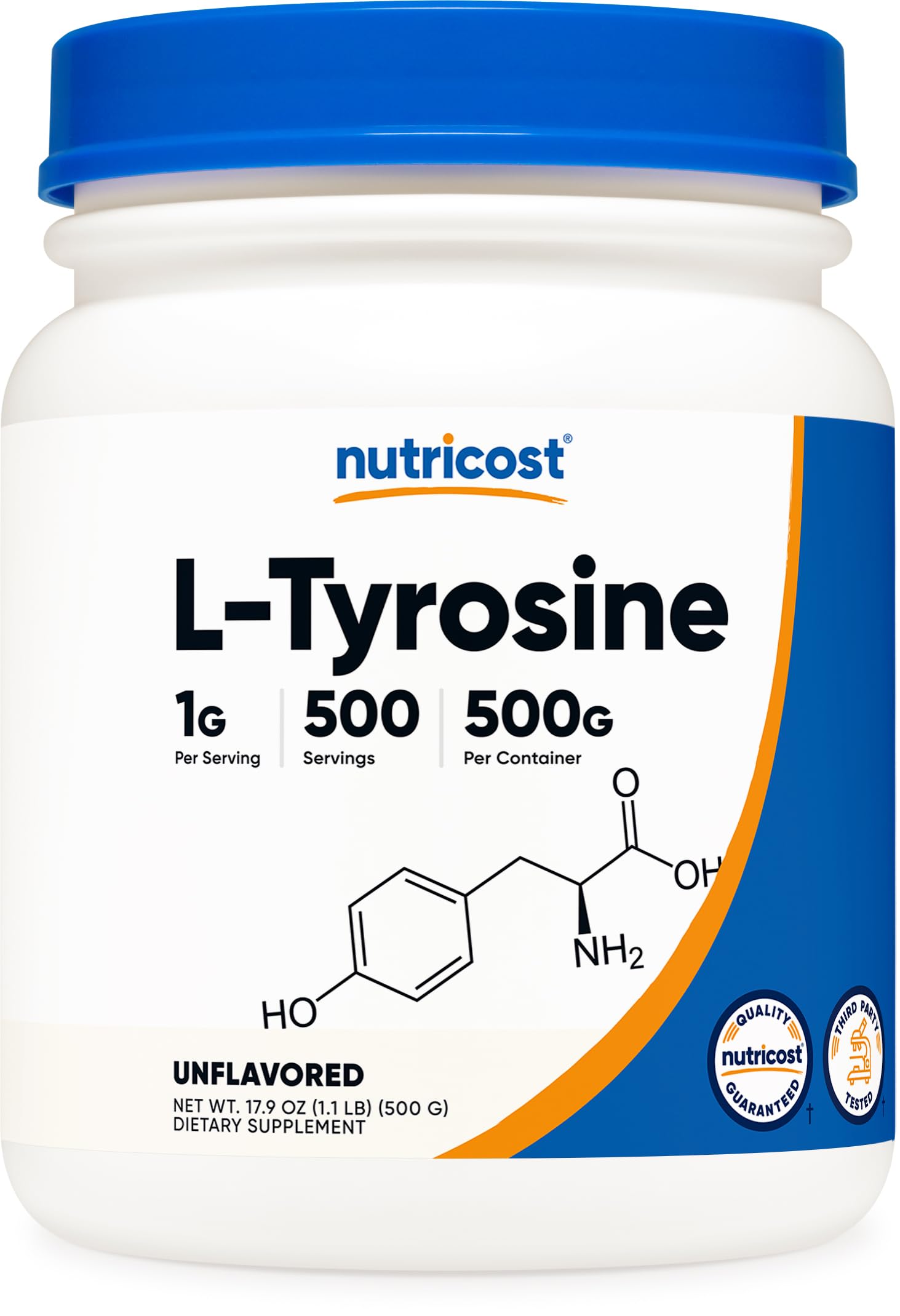 Nutricost L-Tyrosine Powder 500 Grams - Pure L-Tyrosine Powder 1000mg Per Serving