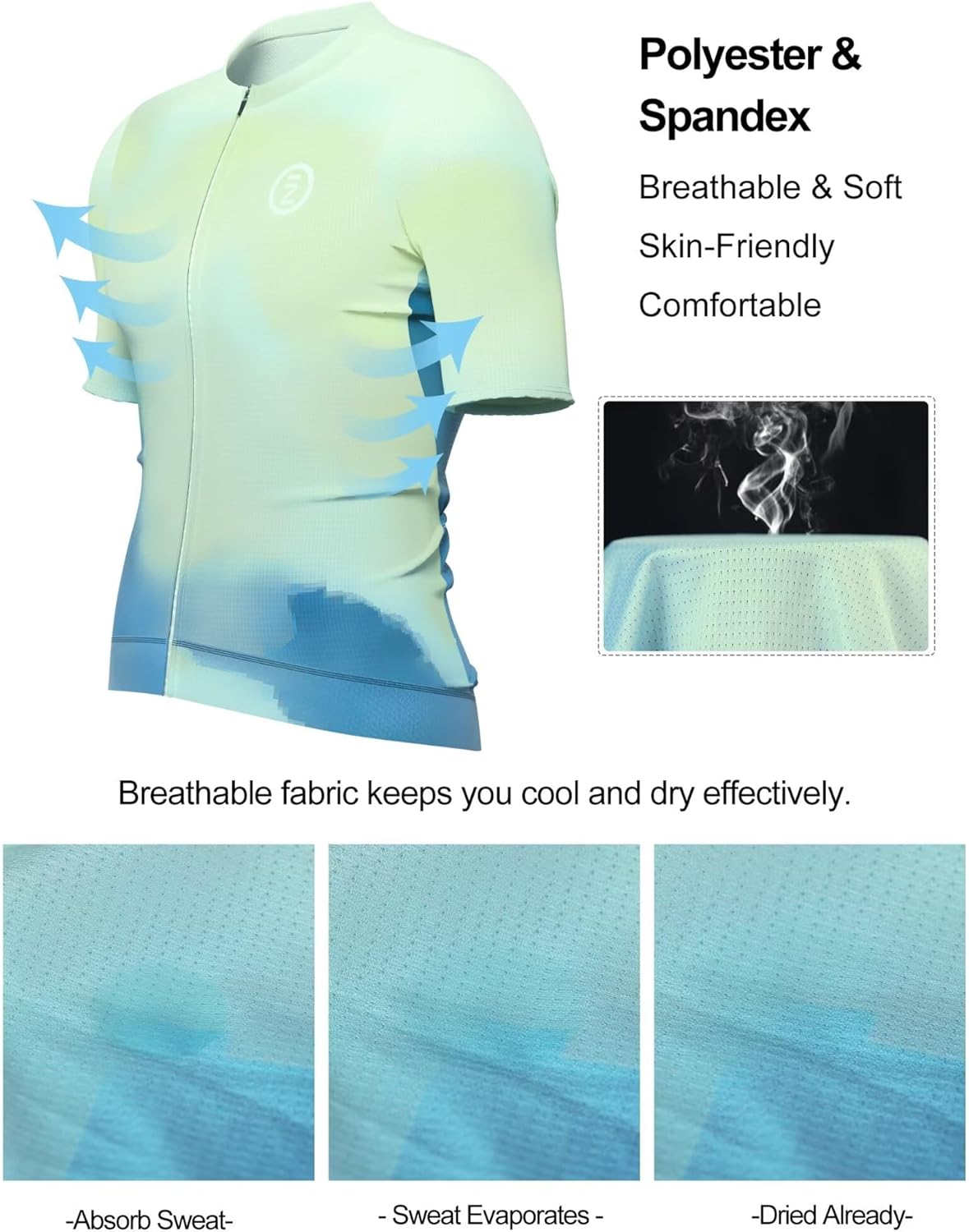 INBIKE Breathable Cycling Jersey Men, Moisture Wicking Full Zipper Short Sleeve with 3 Rear Pockets Quick Dry Reflective